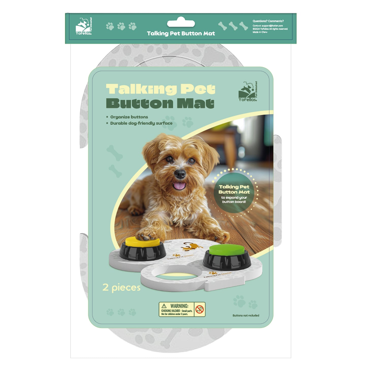 YoFellas Talking Pet Button Mat - 2 Pack | EVA Mat for Dog and Cat Communication | Organize Up to 4 Buttons | Durable Pet Training Mat