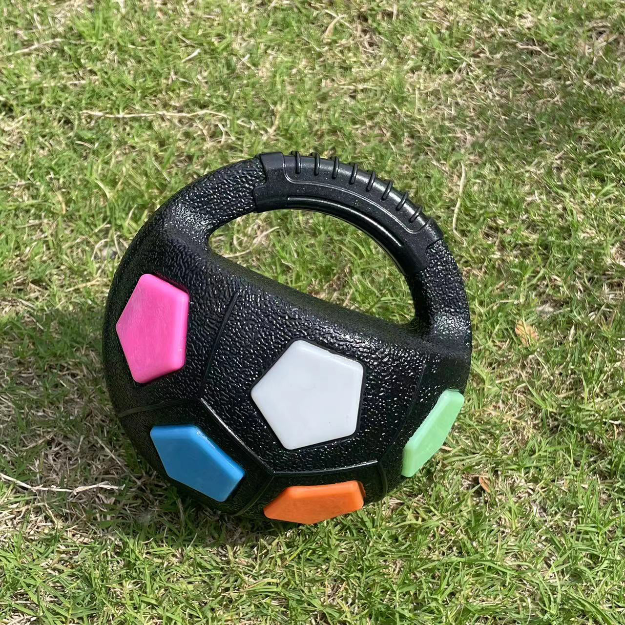 YoFellas Squeaky Dog Toy Ball with Handle – Durable, Interactive Floating Fetch & Training Ball for Dogs, Ideal for Water Play and Active Training - Midnight Black