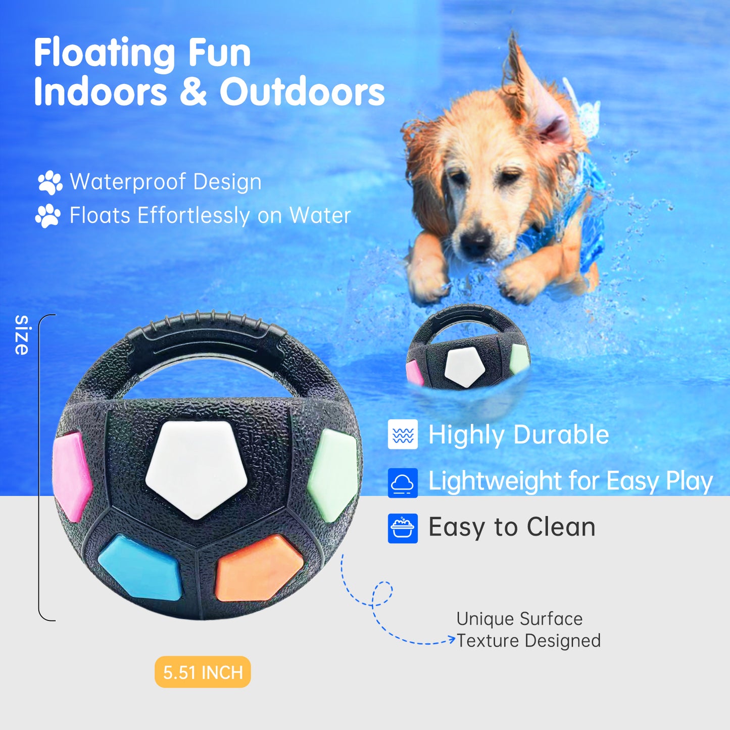 YoFellas Squeaky Dog Toy Ball with Handle – Durable, Interactive Floating Fetch & Training Ball for Dogs, Ideal for Water Play and Active Training - Midnight Black