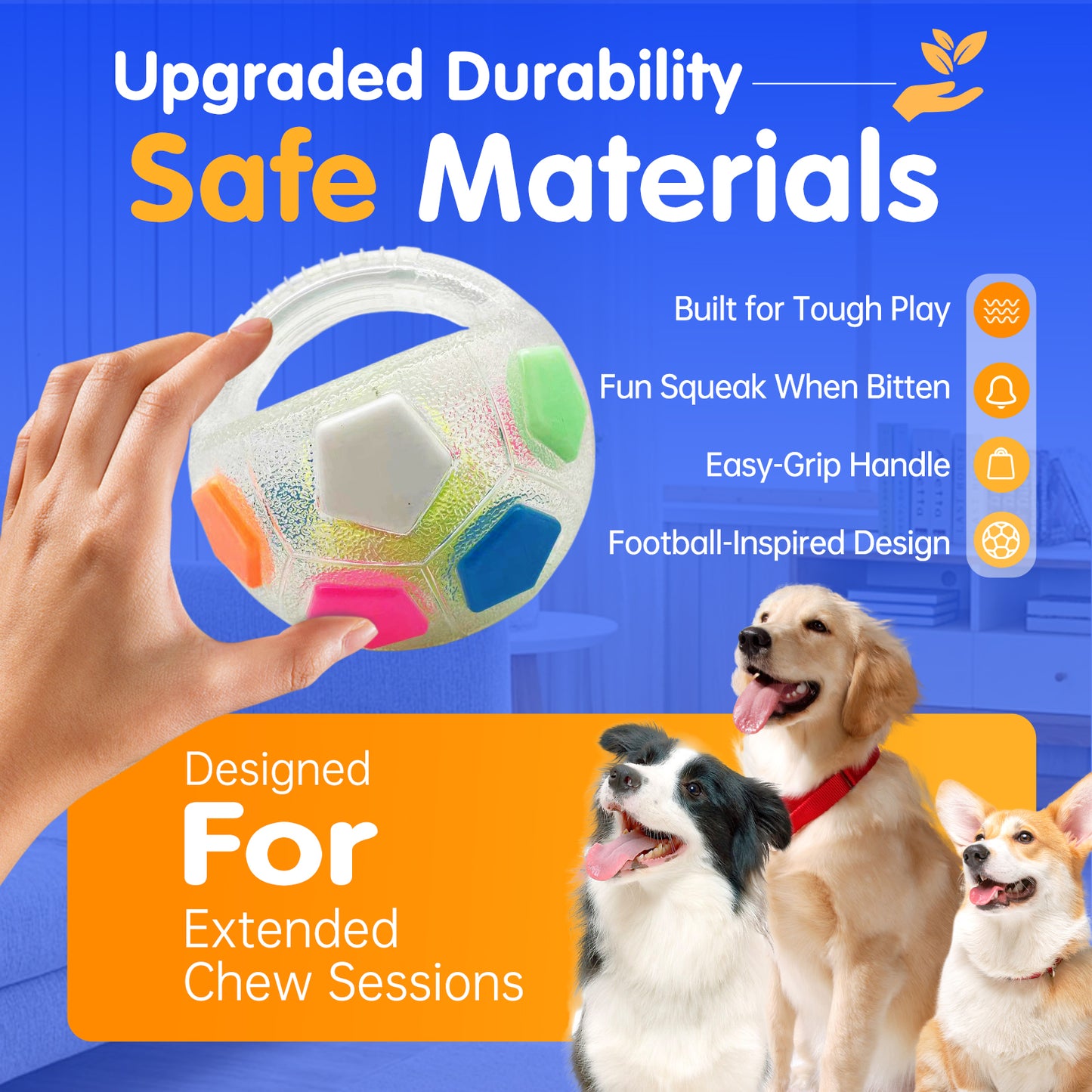 YoFellas Squeaky Dog Toy Ball with Handle – Durable, Interactive Floating Fetch & Training Ball for Dogs, Ideal for Water Play and Active Training - Frosted Glow