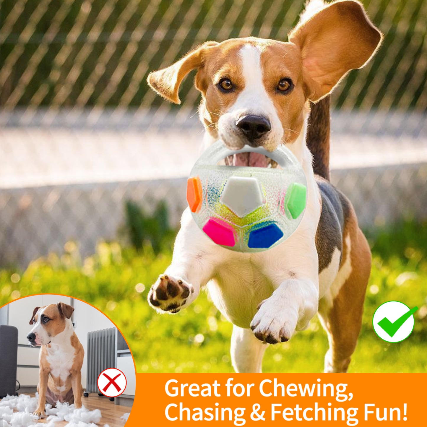 YoFellas Squeaky Dog Toy Ball with Handle – Durable, Interactive Floating Fetch & Training Ball for Dogs, Ideal for Water Play and Active Training - Frosted Glow