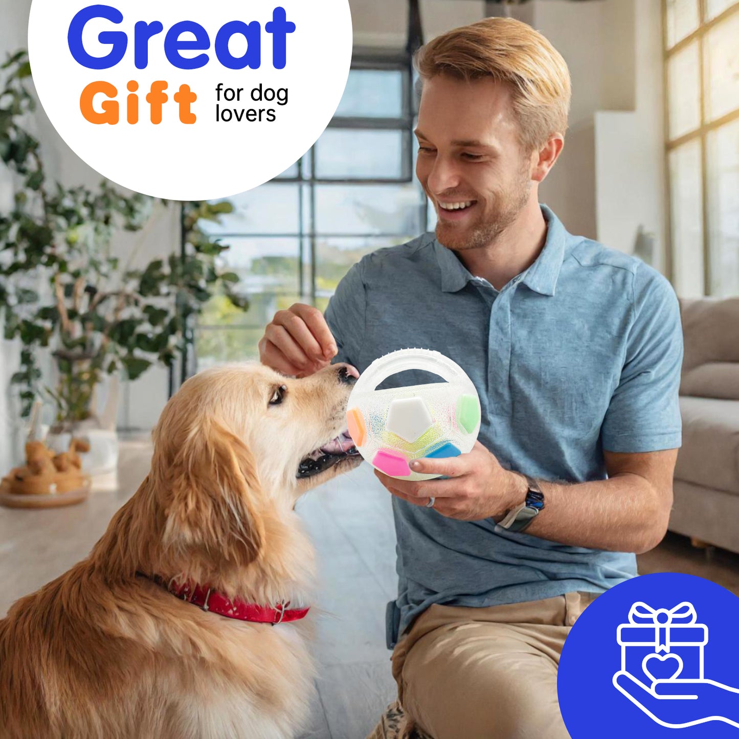 YoFellas Squeaky Dog Toy Ball with Handle – Durable, Interactive Floating Fetch & Training Ball for Dogs, Ideal for Water Play and Active Training - Frosted Glow