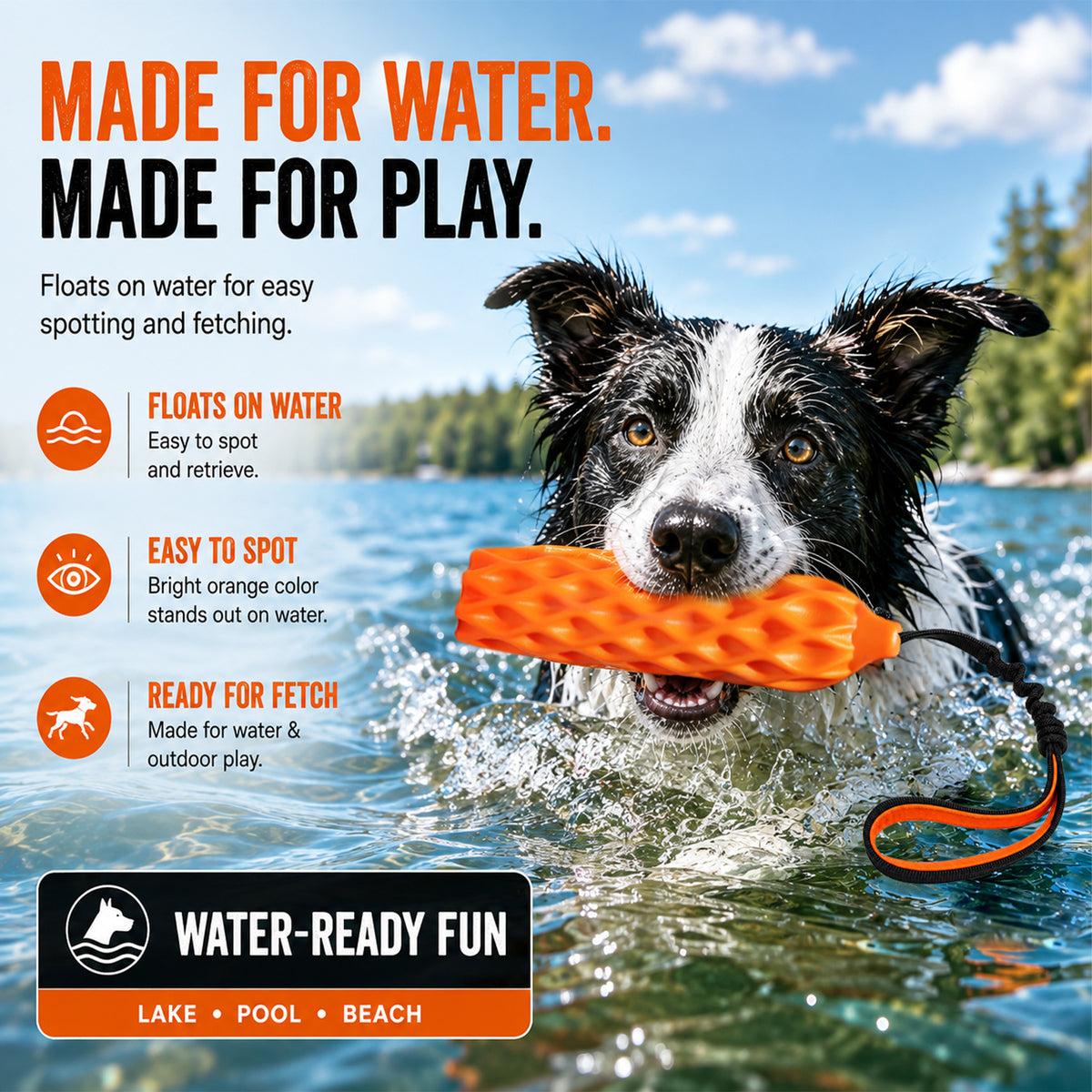 YoFellas Dog Tug Toy with Bungee Handle, Squeaker, Floating Fetch Stick