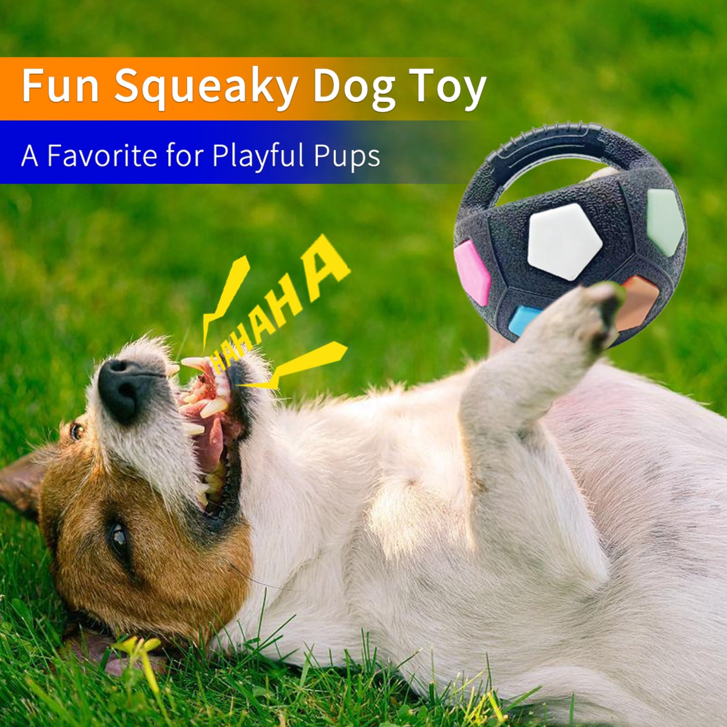 YoFellas Squeaky Dog Toy Ball with Handle – Durable, Interactive Floating Fetch & Training Ball for Dogs, Ideal for Water Play and Active Training - Midnight Black
