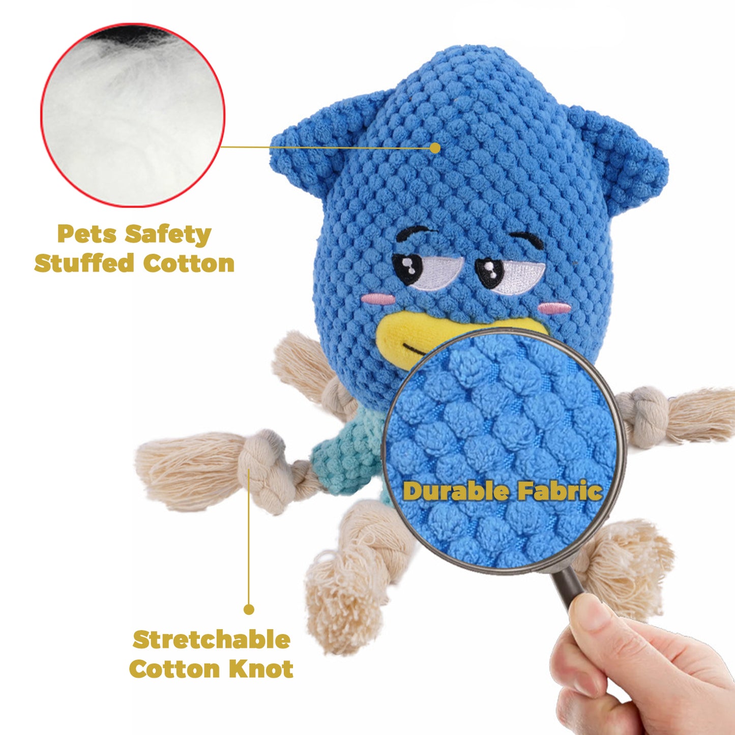 YoFellas Dog Plush Toy Funny Cute Soft Animals Squeaky for Aggressive Chewer, Interactive Toy for Training get More Fun, Durable Toys for Small Medium Large Dog, Gift for Dogs (Squid)