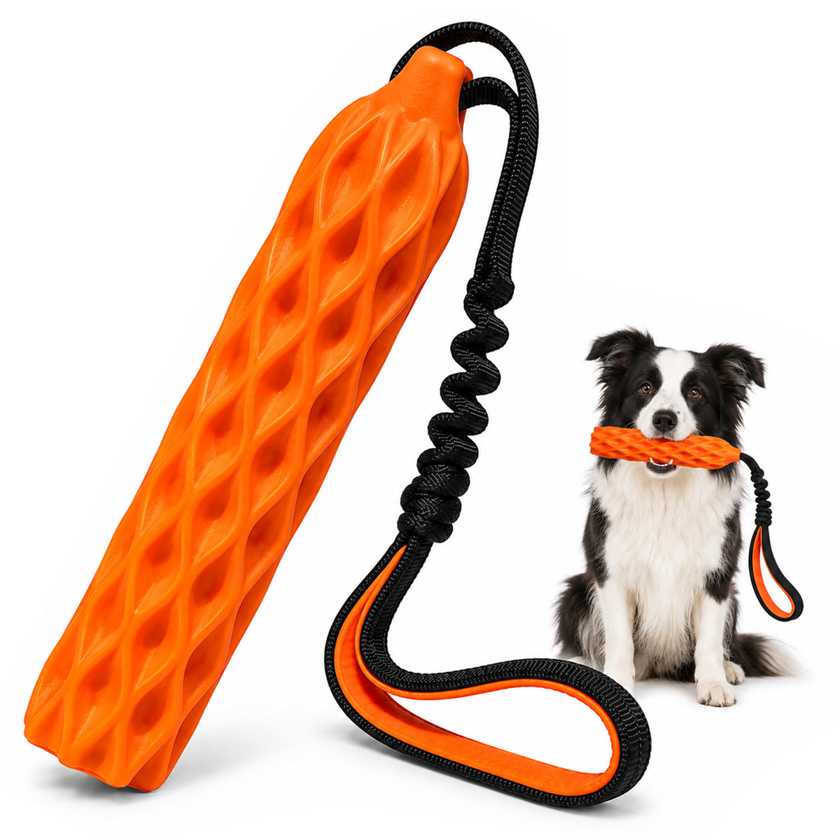 YoFellas Dog Tug Toy with Bungee Handle, Squeaker, Floating Fetch Stick