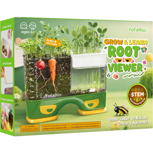 Kids Root Viewer & STEM Science Kit – Educational Plant Growing Set with Soil & Hydroponics, Transparent Observation Window, Growth Journal & Stickers – Gardening Gift for Kids Ages 6-12