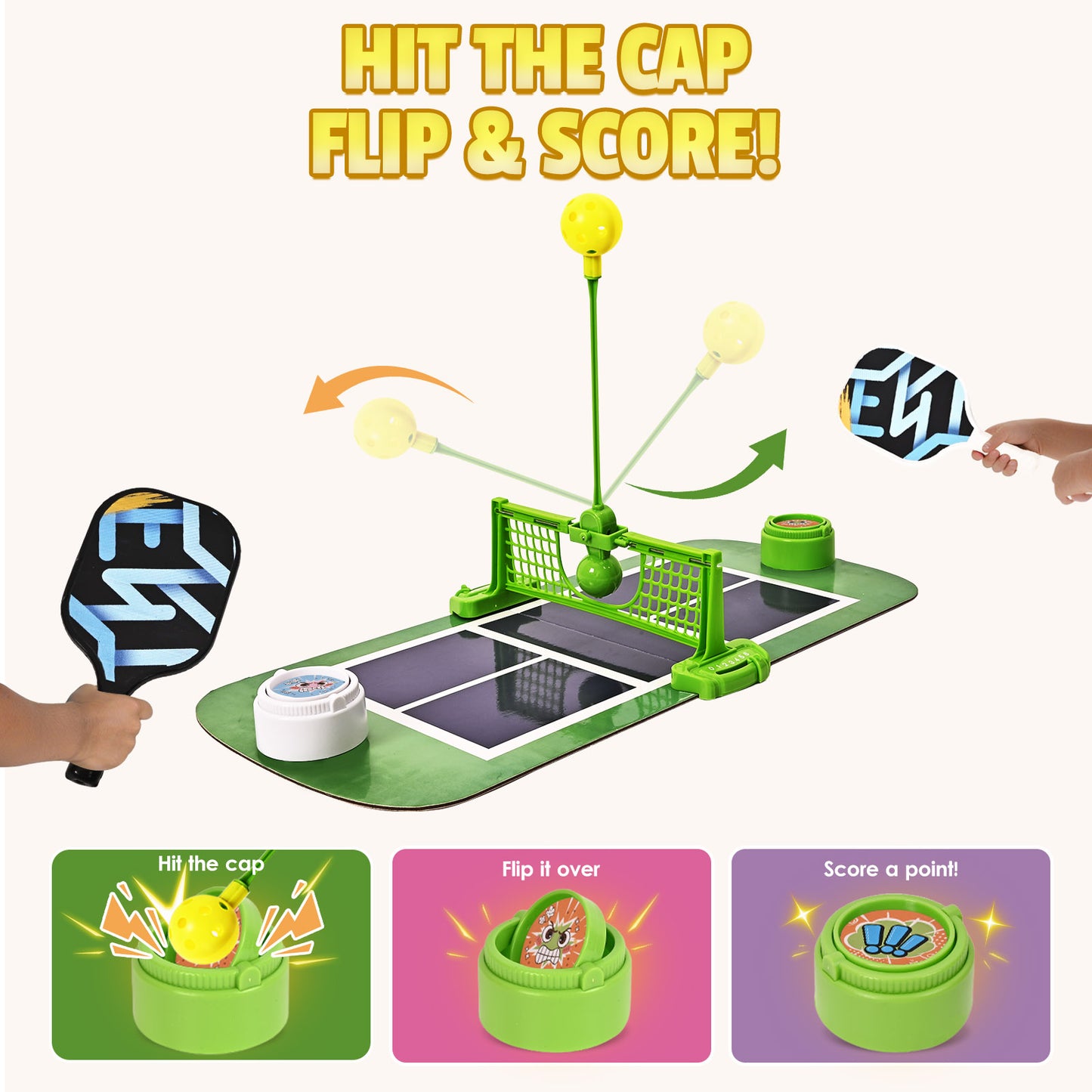 YoFellas Indoor Tabletop Game for Kids, No Battery Needed – 2 Player Family Interactive Toy for Boys & Girls Screen-Free Hand-Eye Coordination & Fine Motor Skills Gift (Pickle Ball Court Battle)