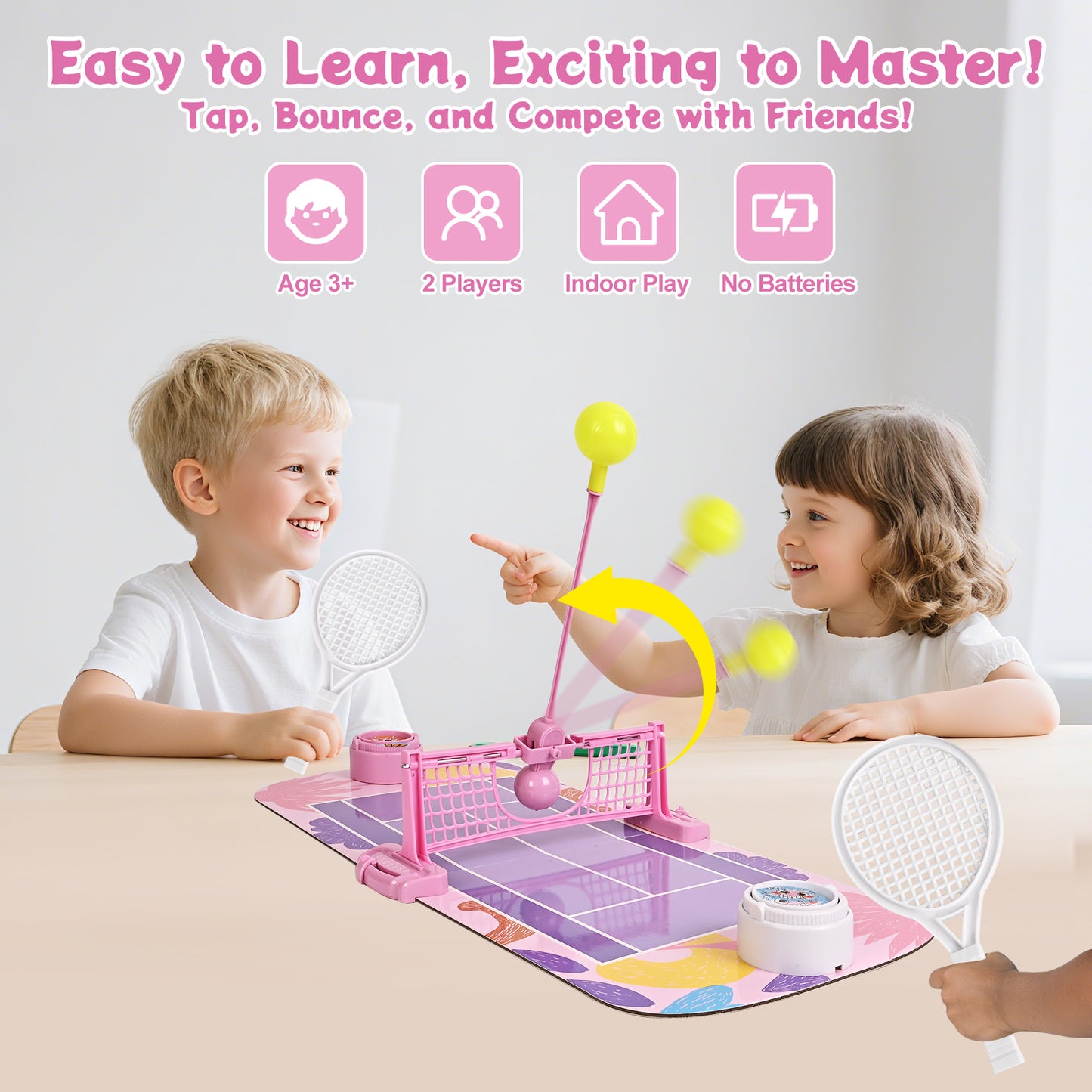 Tabletop Sports Battle Game for Kids – Pickleball & Tennis – Interactive 2-Player Game for Ages 3+ (Tennis Court Battle)
