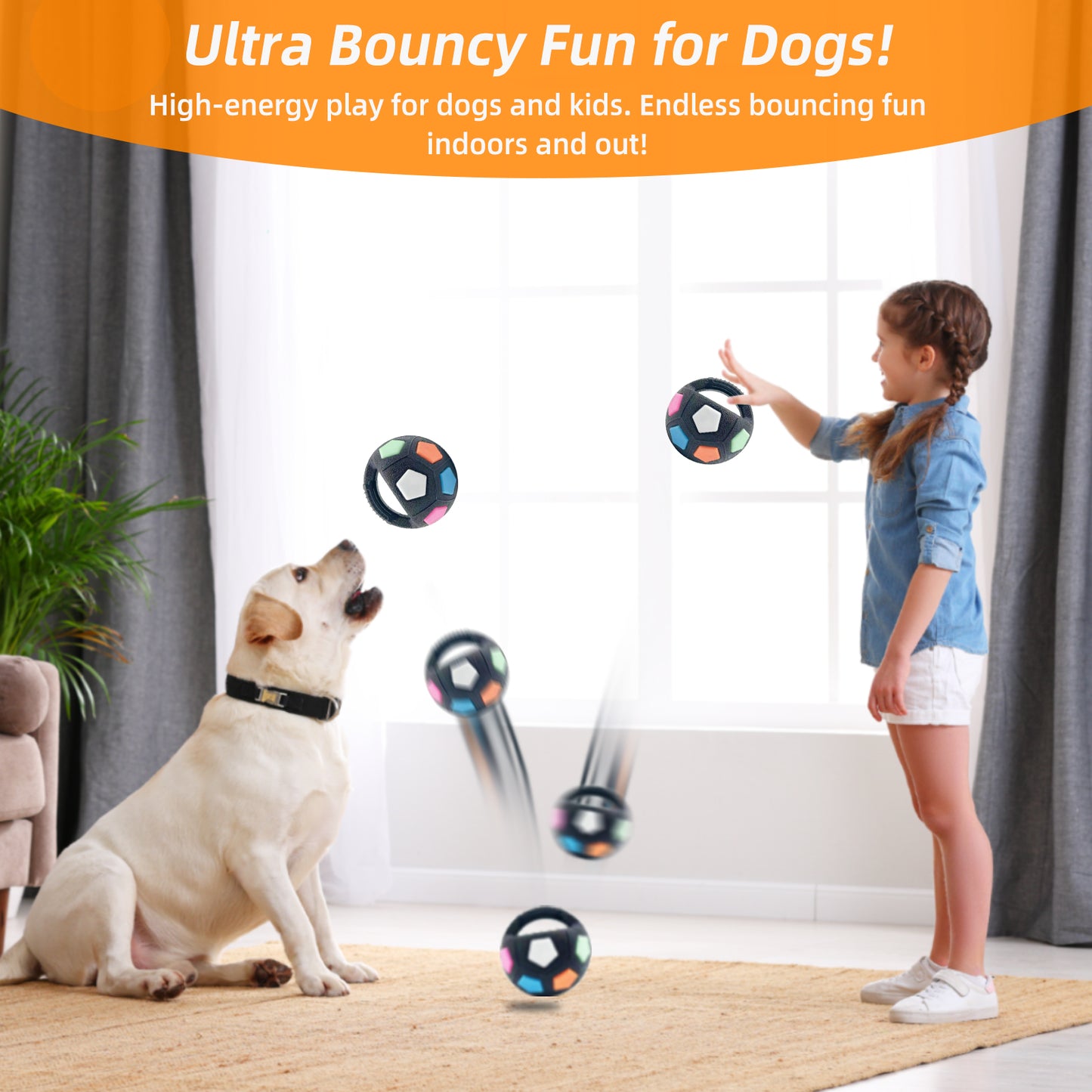 YoFellas Squeaky Dog Toy Ball with Handle – Durable, Interactive Floating Fetch & Training Ball for Dogs, Ideal for Water Play and Active Training - Midnight Black