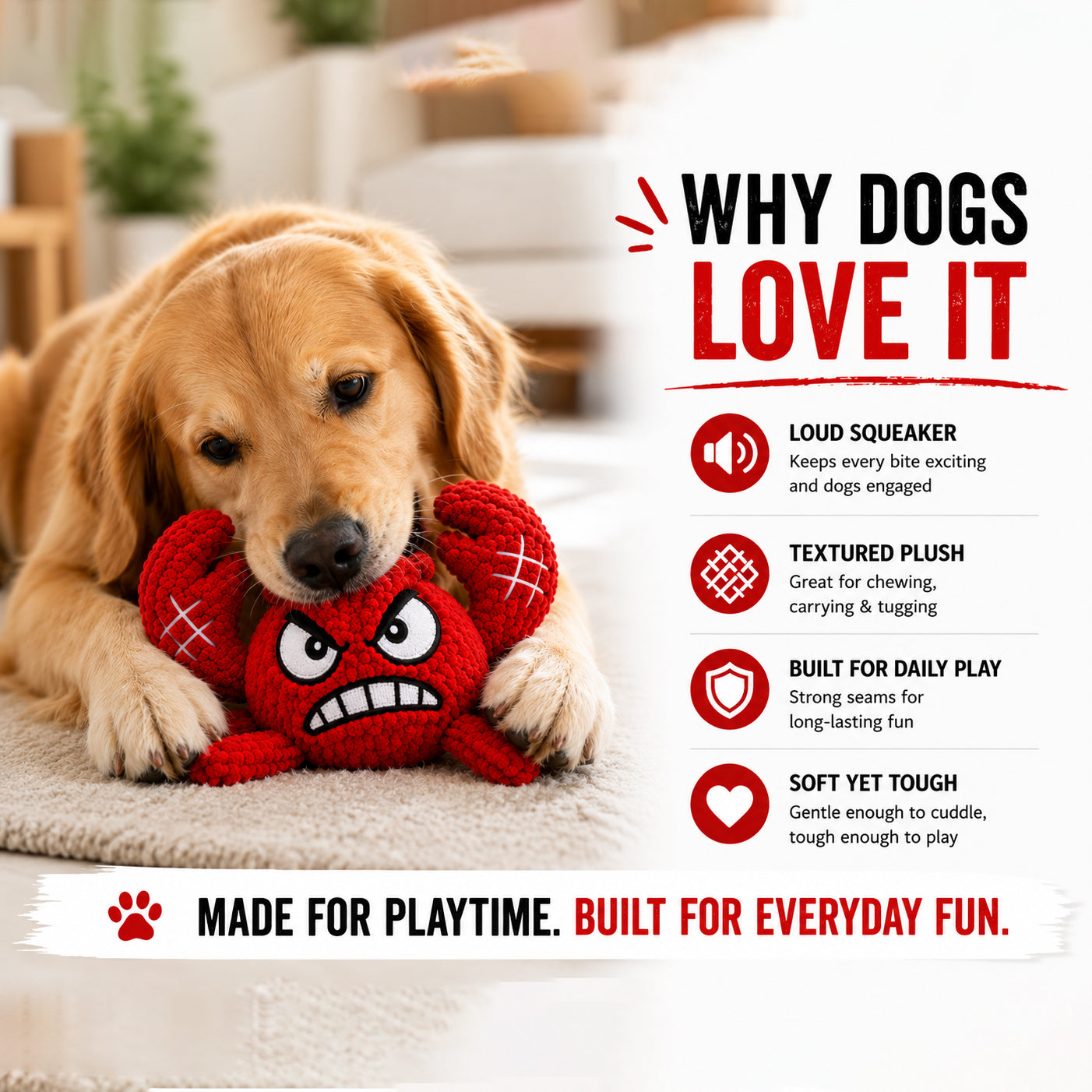 YoFellas Crab Plush Dog Toy | Durable Interactive Dog Toy