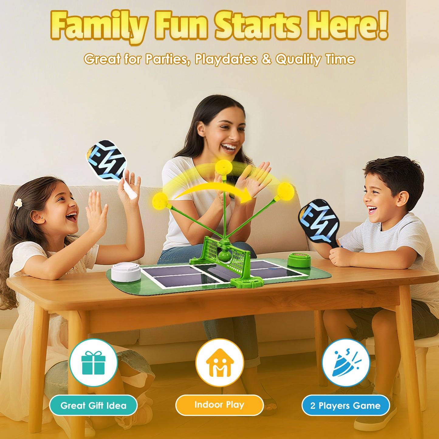 YoFellas Indoor Tabletop Game for Kids, No Battery Needed – 2 Player Family Interactive Toy for Boys & Girls Screen-Free Hand-Eye Coordination & Fine Motor Skills Gift (Pickle Ball Court Battle)