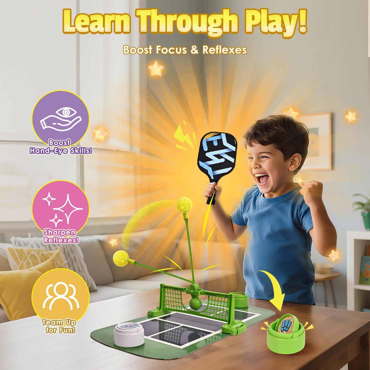 YoFellas Indoor Tabletop Game for Kids, No Battery Needed – 2 Player Family Interactive Toy for Boys & Girls Screen-Free Hand-Eye Coordination & Fine Motor Skills Gift (Pickle Ball Court Battle)