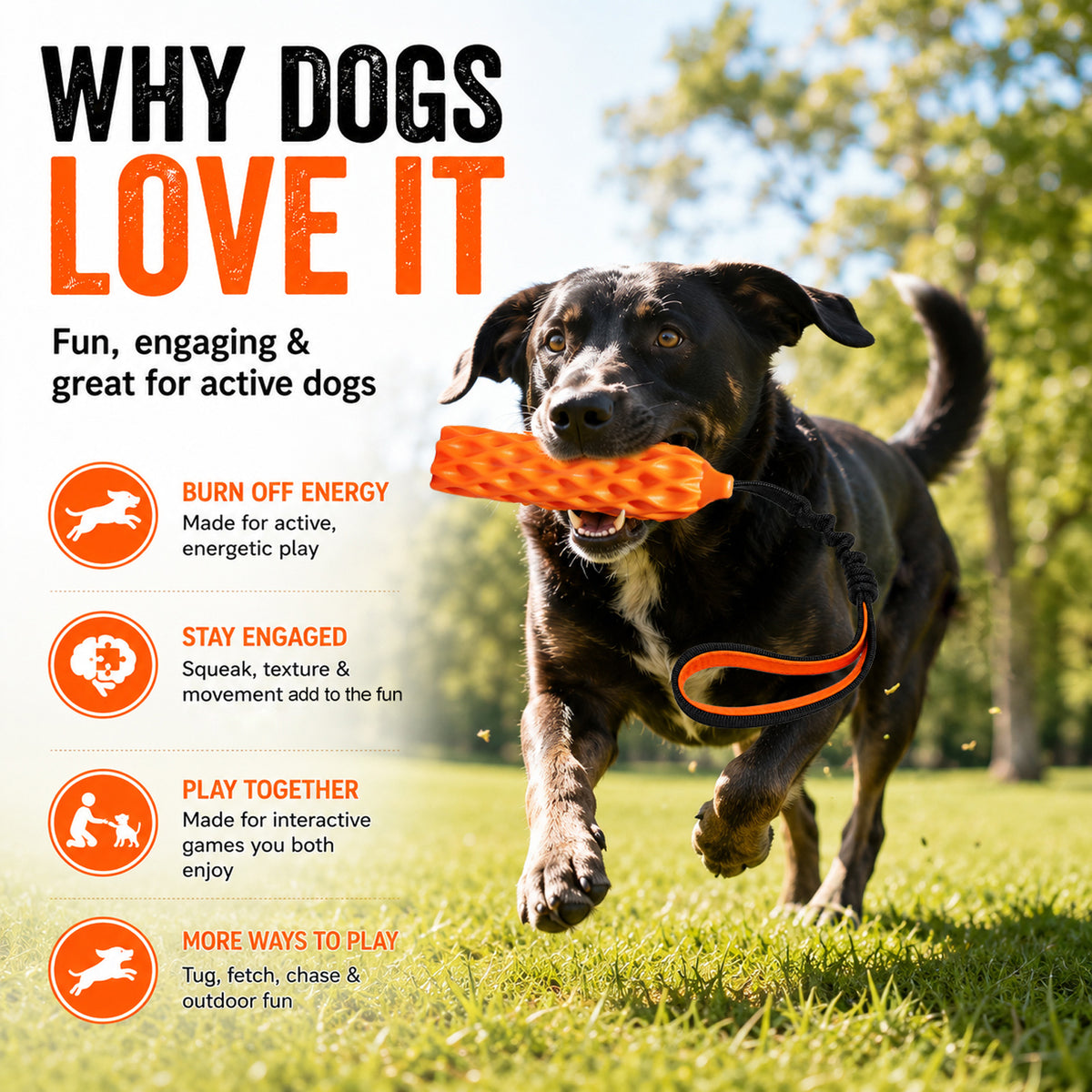 YoFellas Dog Tug Toy with Bungee Handle, Squeaker, Floating Fetch Stick