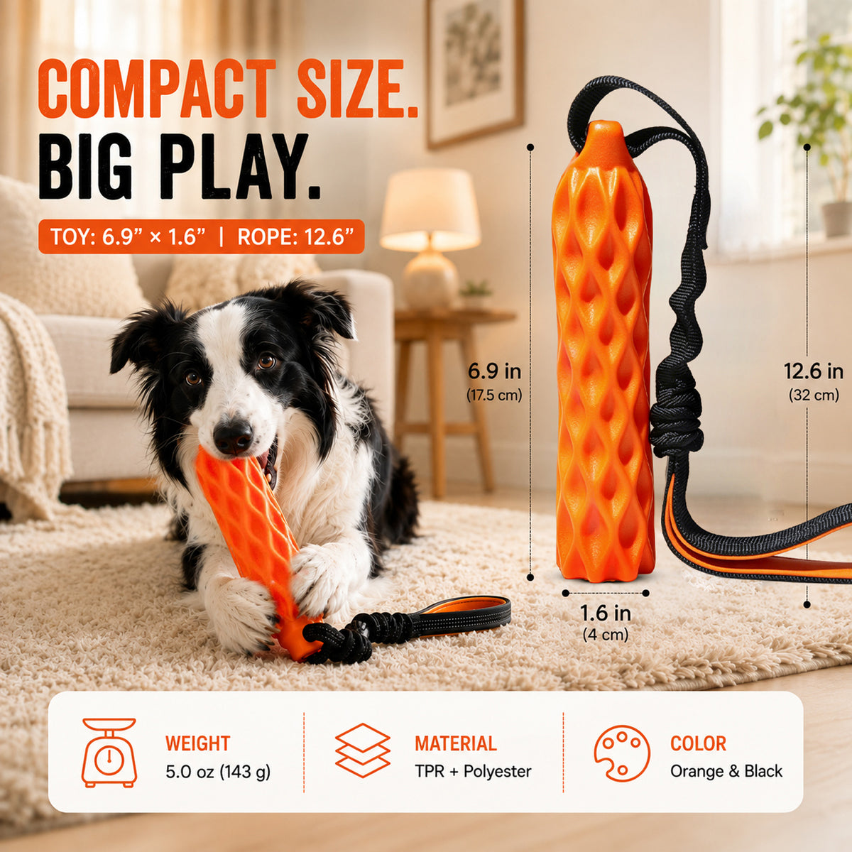 YoFellas Dog Tug Toy with Bungee Handle, Squeaker, Floating Fetch Stick