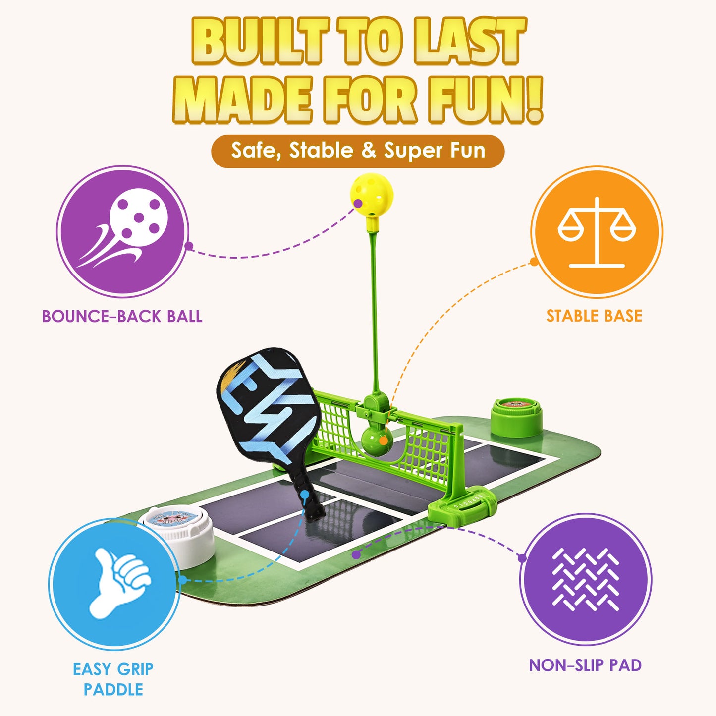 YoFellas Indoor Tabletop Game for Kids, No Battery Needed – 2 Player Family Interactive Toy for Boys & Girls Screen-Free Hand-Eye Coordination & Fine Motor Skills Gift (Pickle Ball Court Battle)