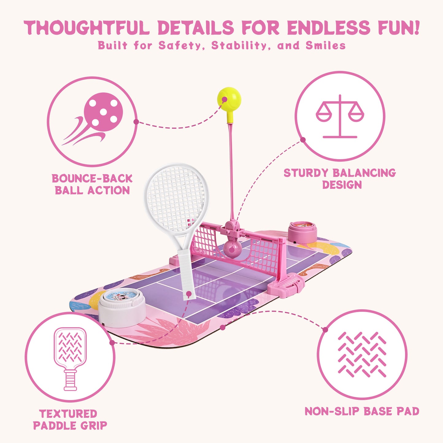 Tabletop Sports Battle Game for Kids – Pickleball & Tennis – Interactive 2-Player Game for Ages 3+ (Tennis Court Battle)