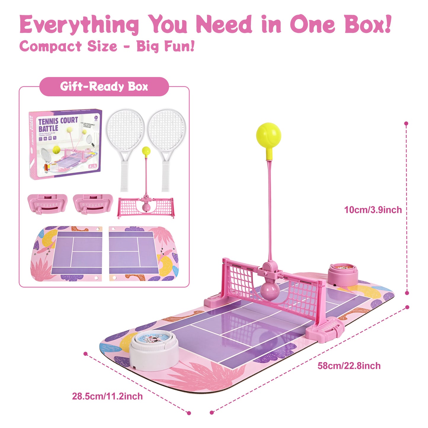 Tabletop Sports Battle Game for Kids – Pickleball & Tennis – Interactive 2-Player Game for Ages 3+ (Tennis Court Battle)