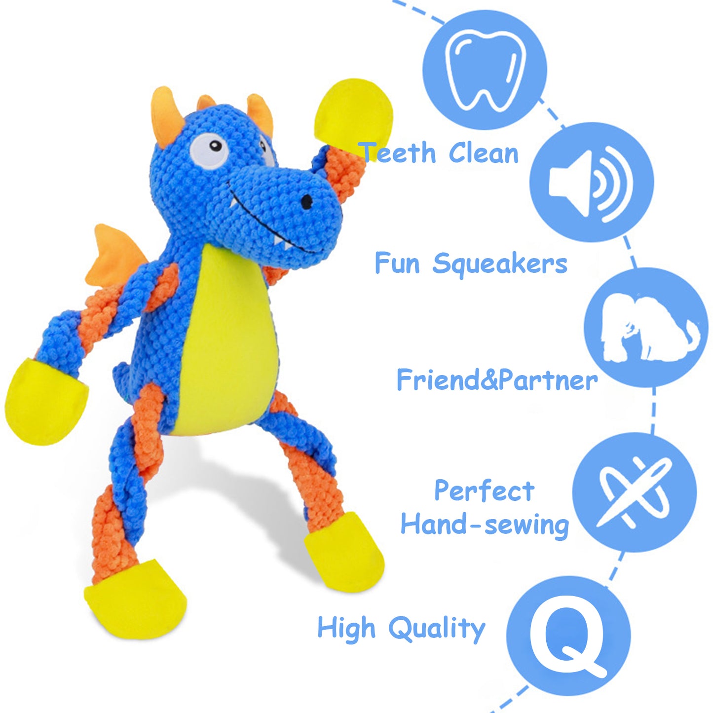 YoFellas Squeaky Dog Plush Toy - Durable Dinosaur Chew Toy for Aggressive Chewers, Interactive Tug-of-War Play & Training, 5 Squeakers for Small to Large Dogs, Perfect Dog Gift
