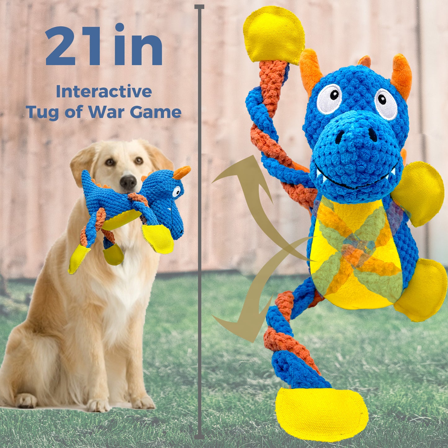YoFellas Squeaky Dog Plush Toy - Durable Dinosaur Chew Toy for Aggressive Chewers, Interactive Tug-of-War Play & Training, 5 Squeakers for Small to Large Dogs, Perfect Dog Gift