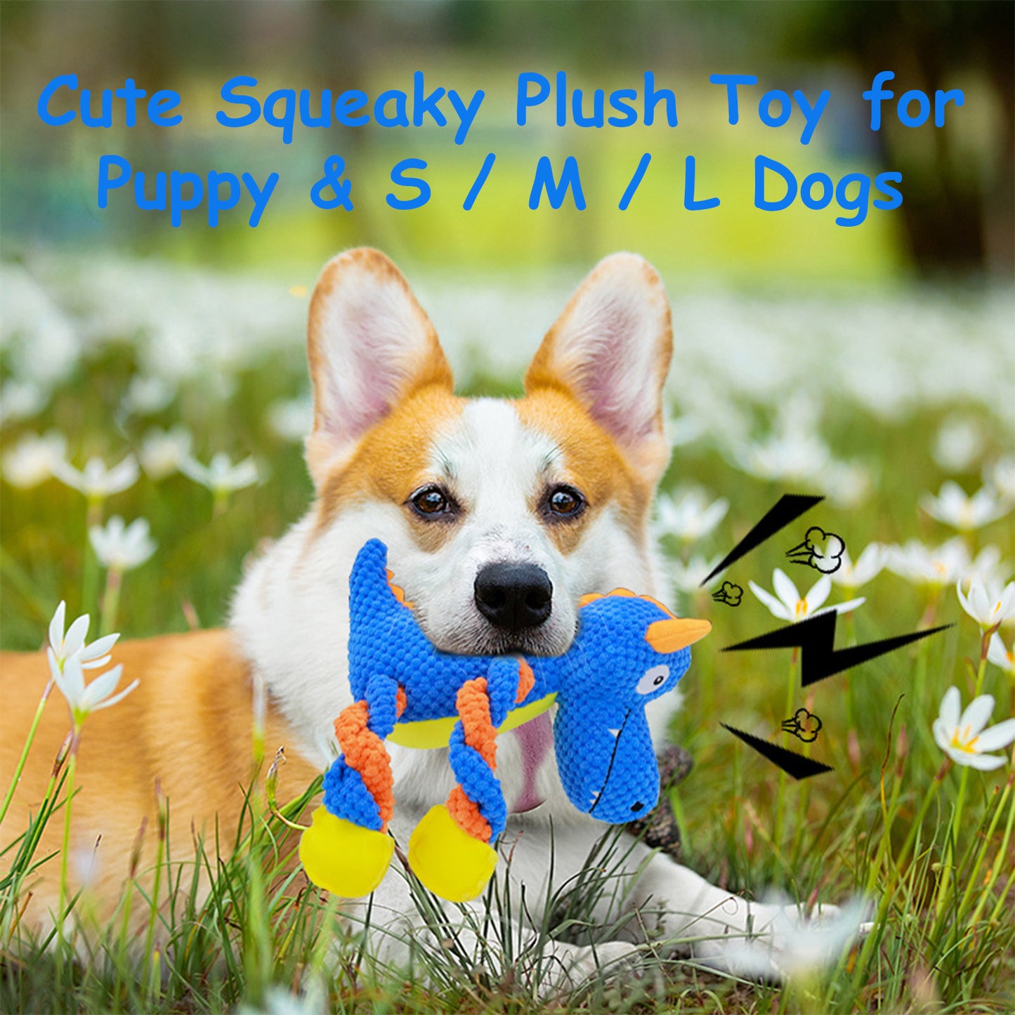 YoFellas Squeaky Dog Plush Toy - Durable Dinosaur Chew Toy for Aggressive Chewers, Interactive Tug-of-War Play & Training, 5 Squeakers for Small to Large Dogs, Perfect Dog Gift